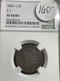 1834 Half Cent Classic Head C-1 NGC XF40 BN