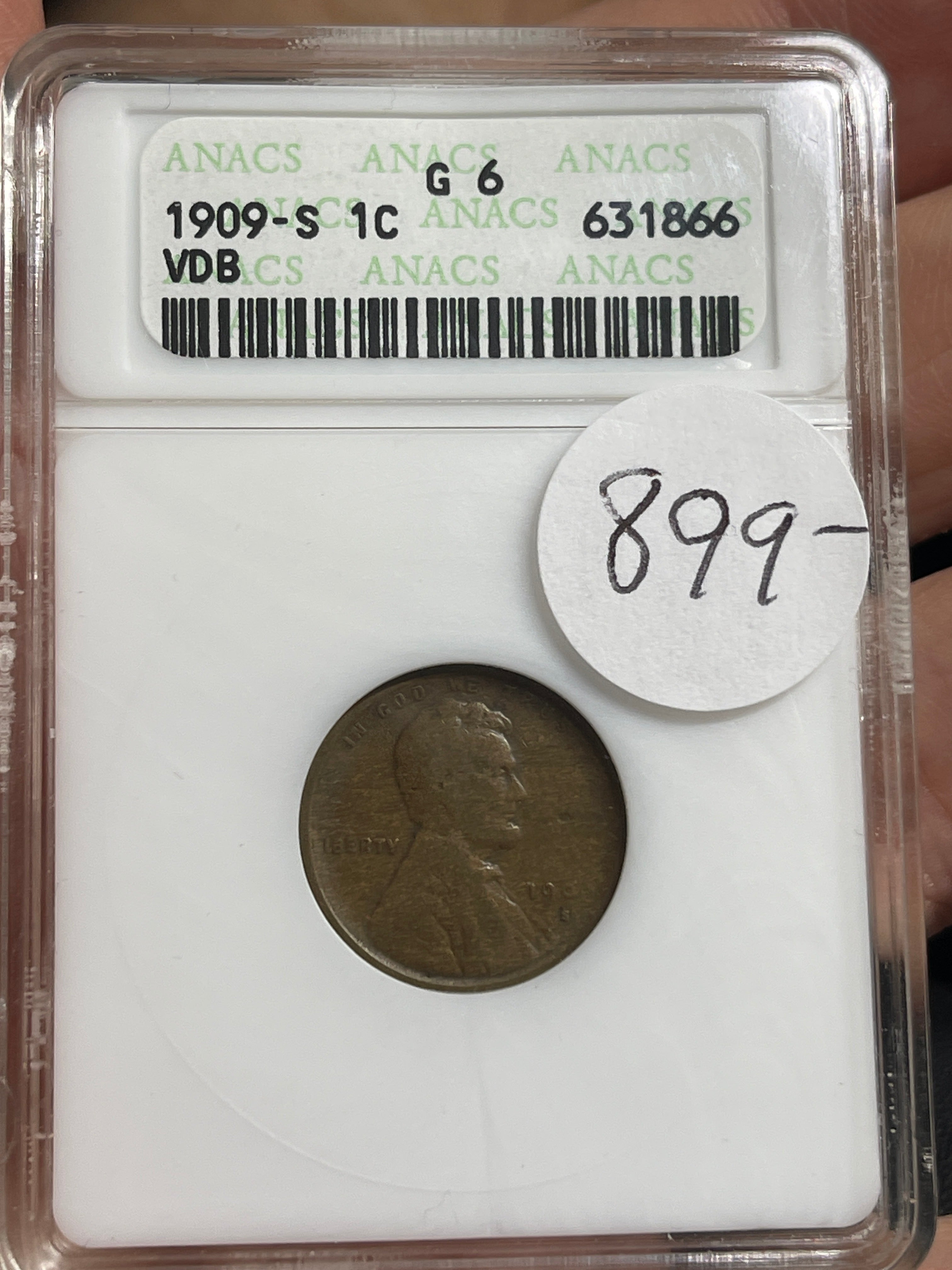 1909-S VDB Lincoln Cent ANACS G6