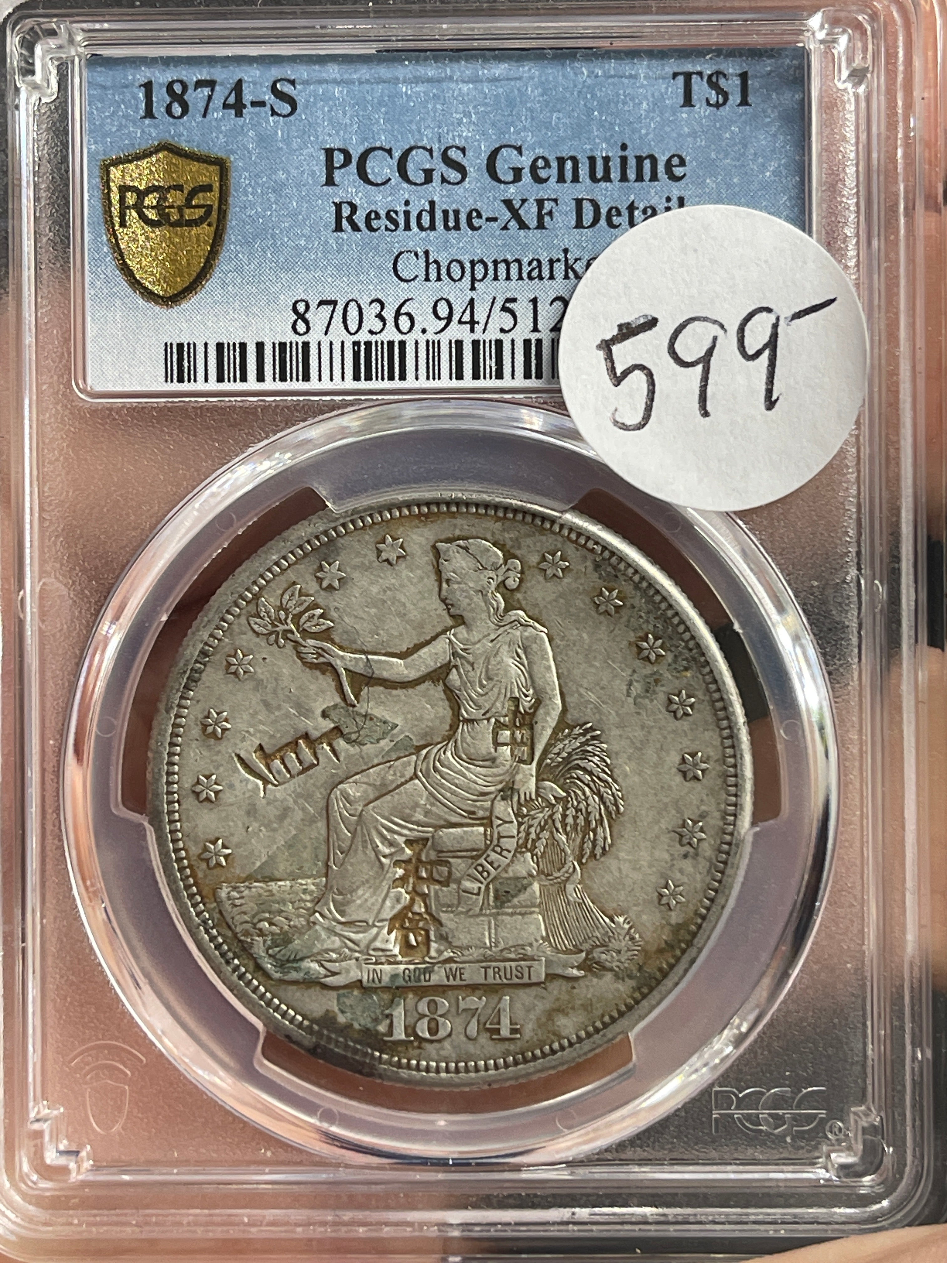 1874-S Trade Dollar PCGS XF Details